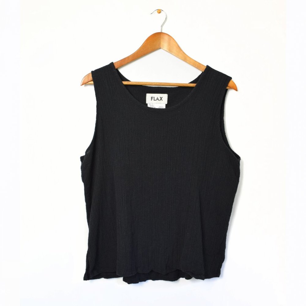FLAX Linen Blend Black Sleeveless Tank Top Medium